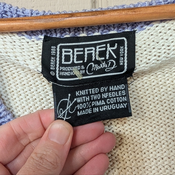 Vintage 80s Berek Beach Babes Knit Sweater Novelty Retro Handknit Cardigan - Picture 3 of 16